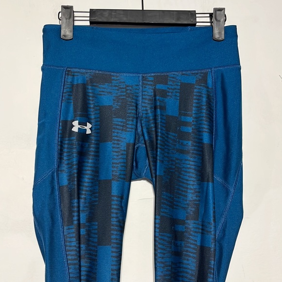 Under Armour Heatgear Compression Teal Orange Mesh Cropped Leggings Size Medium - Picture 2 of 8